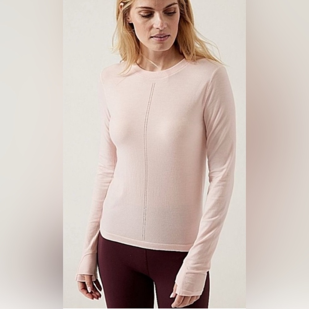 Athleta Pale Pink Merino Wool Long Sleeve Crew Top